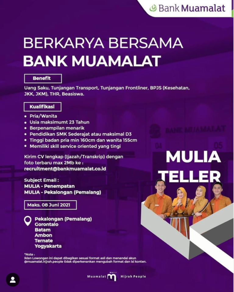 Lowongan Kerja PT Bank Muamalat Indonesia Tbk. - Goletskerja