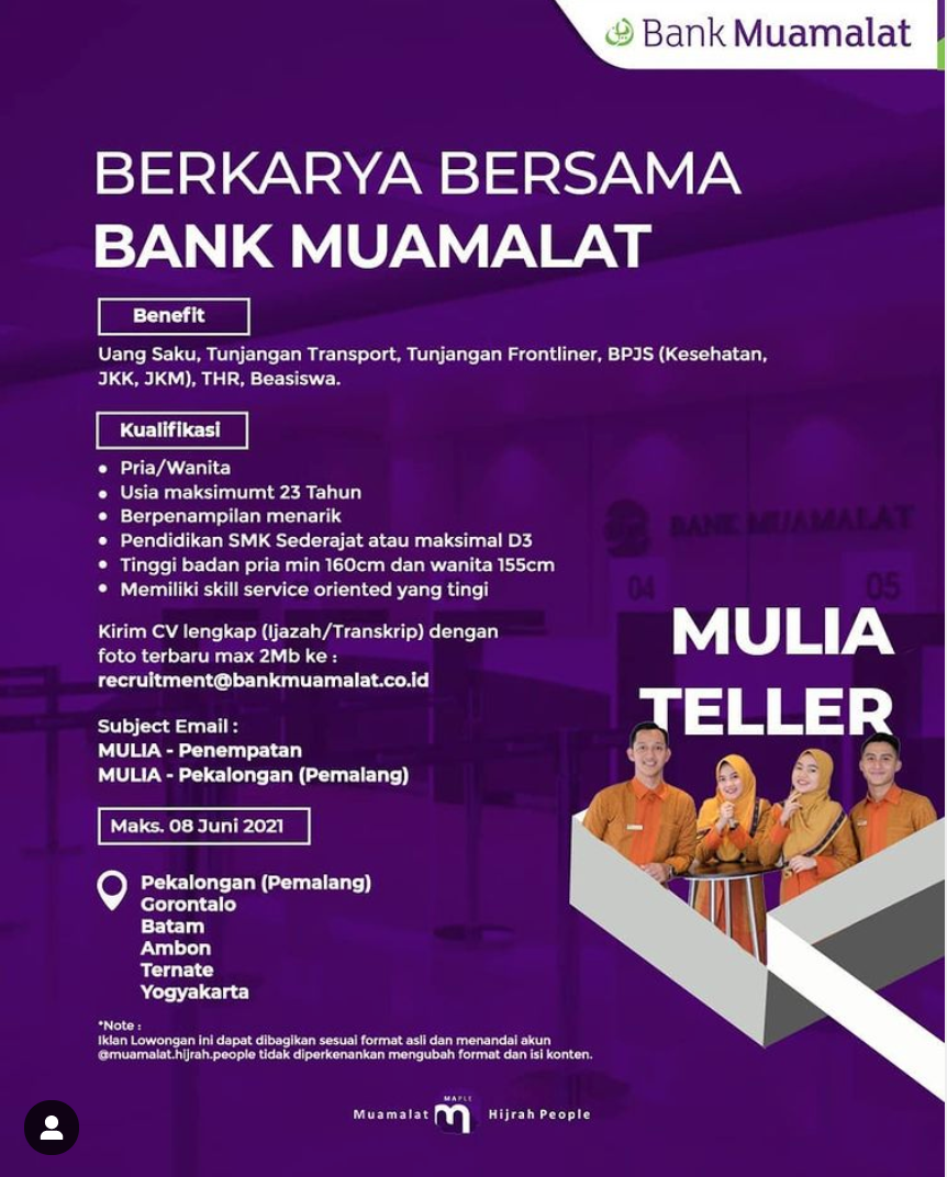 Lowongan Kerja PT Bank Muamalat Indonesia Tbk. - Goletskerja.com